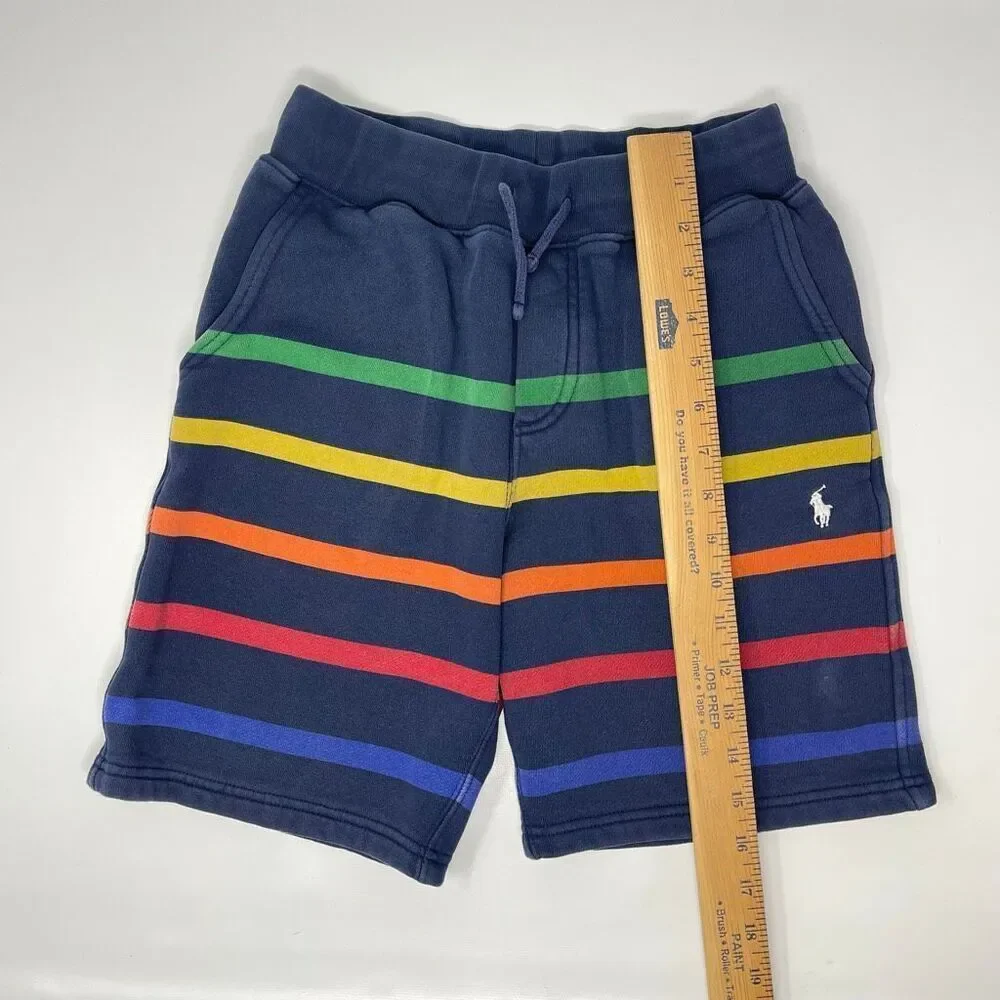 Polo Ralph Lauren Fleece Blue Rainbow Striped Shorts Boys Size Medium 10-12
